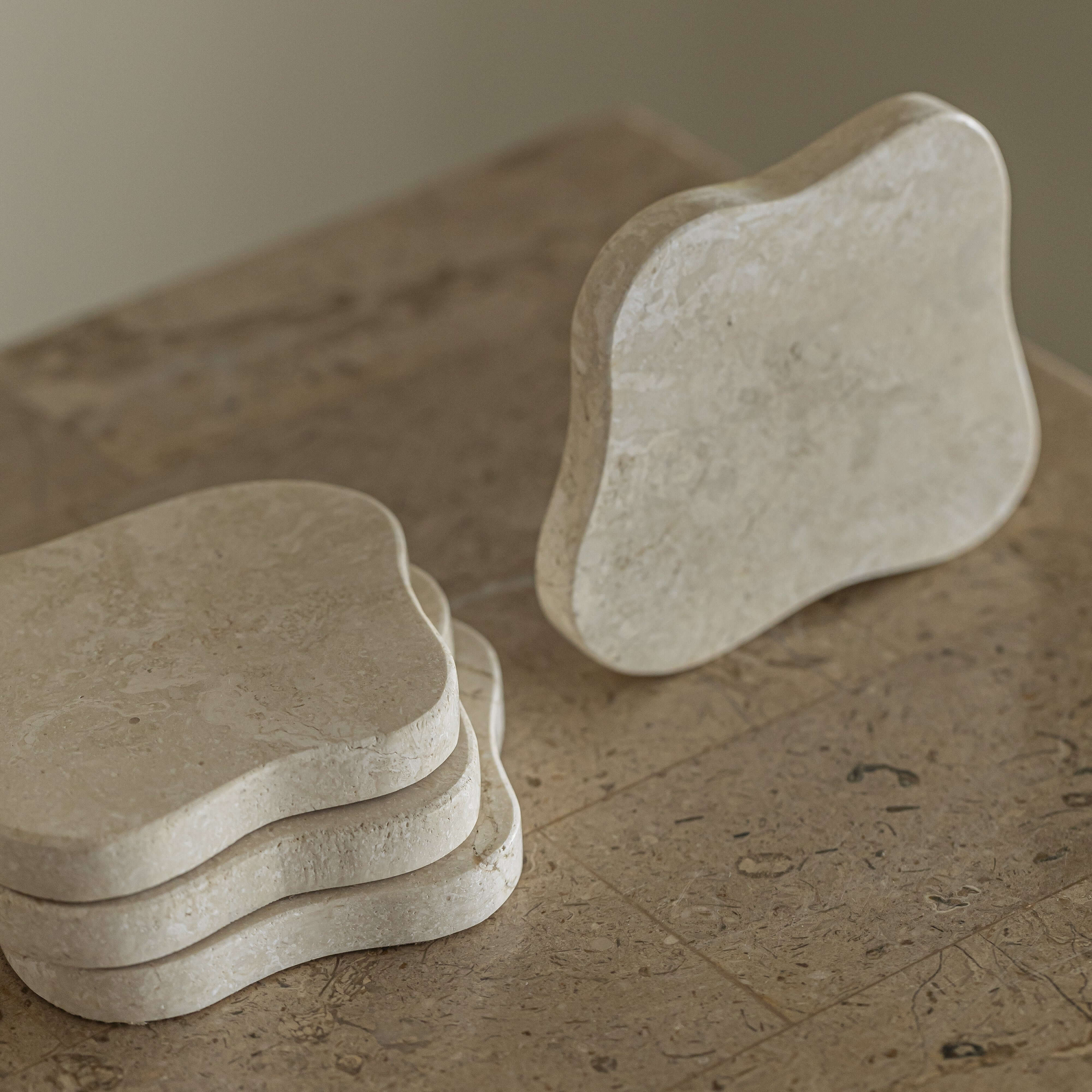 Natural White Stone Coasters - Set of 4 - Image 4
